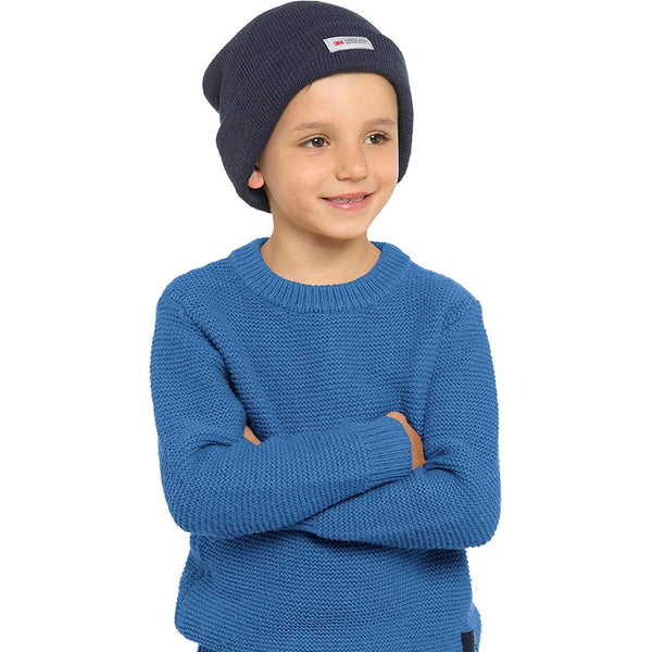 Navy - Back - FLOSO Kids-Childrens Knitted Winter-Ski Hat With Thinsulate Lining (3M 40g)