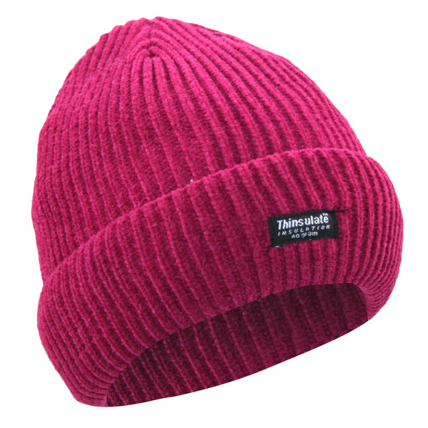 Raspberry - Front - FLOSO Ladies-Womens Thinsulate Chenille Thermal Winter-Ski Hat (3M 40g)