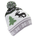 White-Green - Back - FLOSO Mens Knitted Christmas Fairisle Pattern Winter Bobble Hat