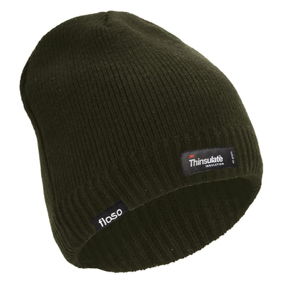 Olive - Front - FLOSO Mens Plain Thinsulate Thermal Knitted Waterproof Winter Hat