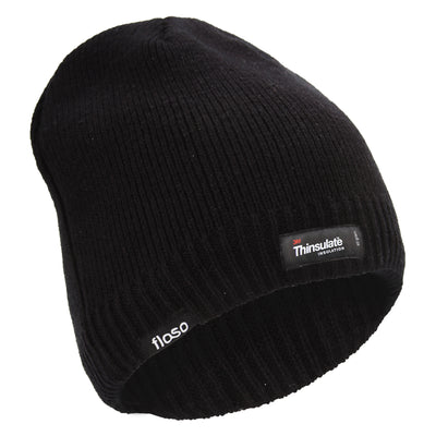 Black - Front - FLOSO Mens Plain Thinsulate Thermal Knitted Waterproof Winter Hat