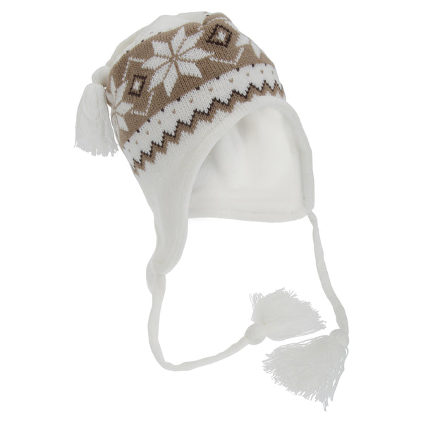White-Brown - Front - FLOSO Womens-Ladies Fairisle Snowflake Pattern Peruvian Winter Hat