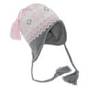 Pink-Grey-White - Front - FLOSO Womens-Ladies Fairisle Snowflake Pattern Peruvian Winter Hat