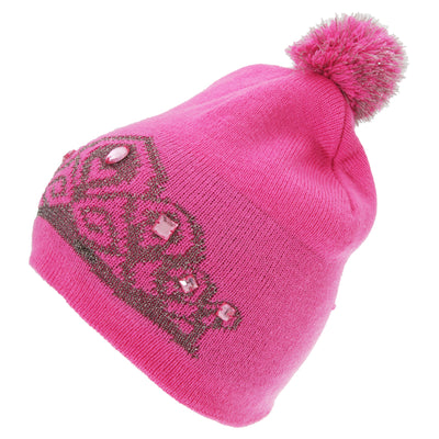 Pink - Back - FLOSO Womens-Ladies Tiara Pattern Winter Beanie Bobble Hat