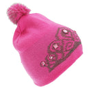 Pink - Front - FLOSO Womens-Ladies Tiara Pattern Winter Beanie Bobble Hat