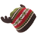 Red-Green - Back - FLOSO Childrens-Kids Fairisle Moose Winter Beanie Hat With Antlers