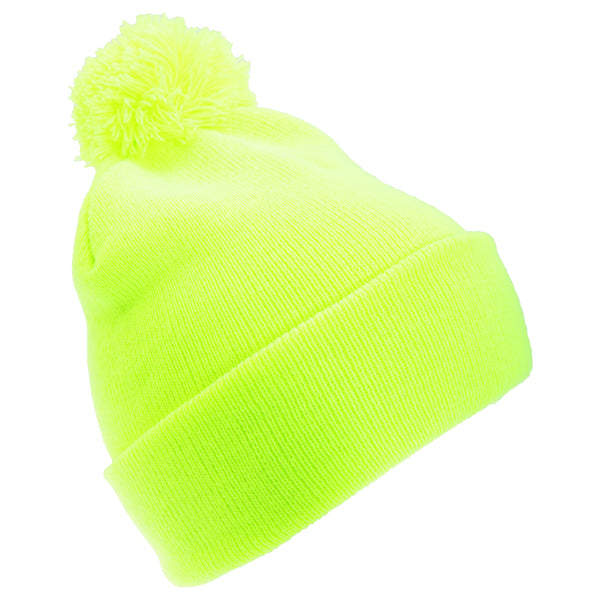 Yellow - Front - FLOSO Childrens-Kids Knitted Hi Vis Winter Bobble Hat