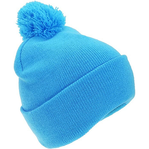 Blue - Back - FLOSO Childrens-Kids Knitted Hi Vis Winter Bobble Hat