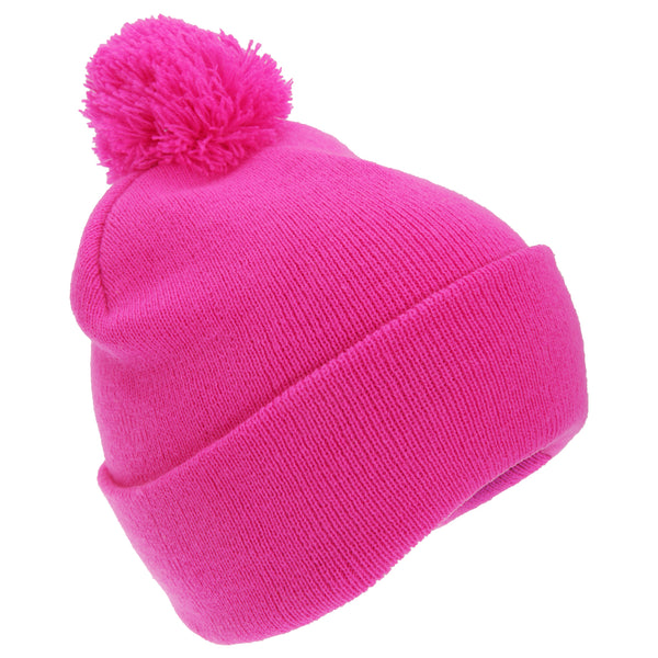 Pink - Front - FLOSO Childrens-Kids Knitted Hi Vis Winter Bobble Hat