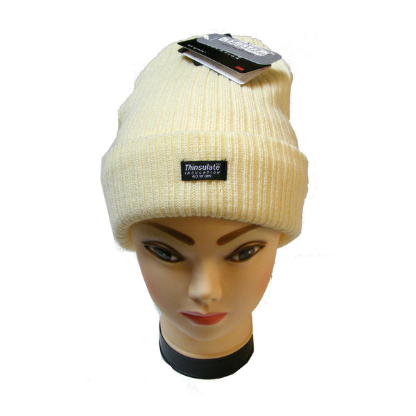 Cream - Back - Floso Womens-Ladies Rib Knit Thinsulate Winter Hat