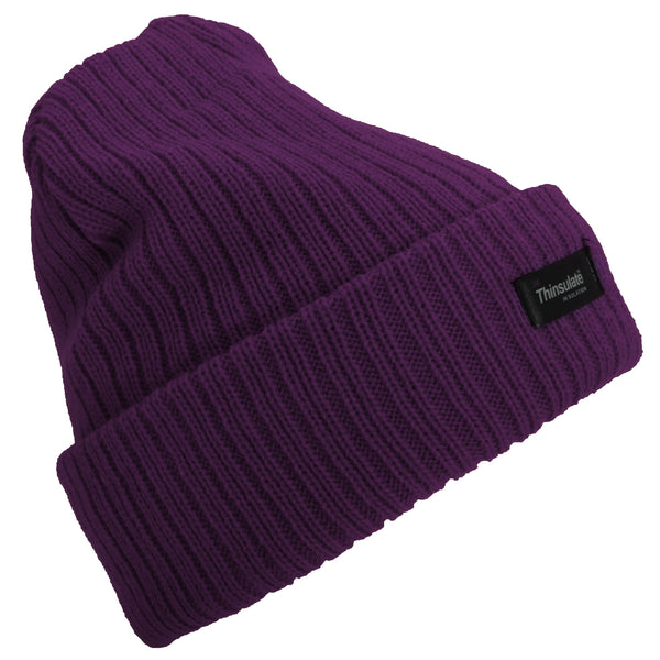 Aubergine - Front - Floso Womens-Ladies Rib Knit Thinsulate Winter Hat