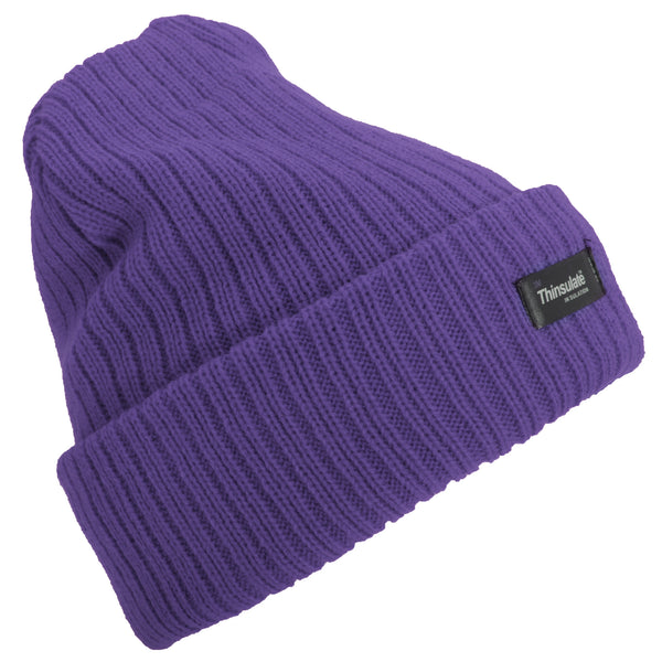 Purple - Front - Floso Womens-Ladies Rib Knit Thinsulate Winter Hat