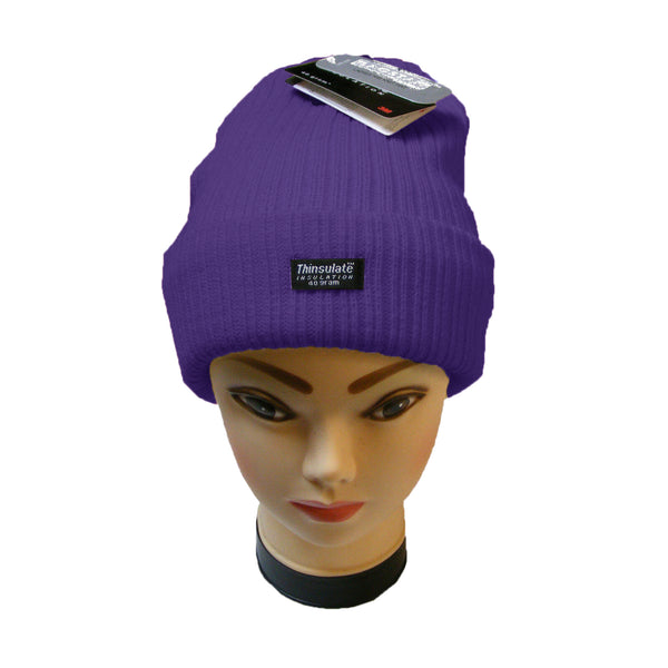 Purple - Back - Floso Womens-Ladies Rib Knit Thinsulate Winter Hat