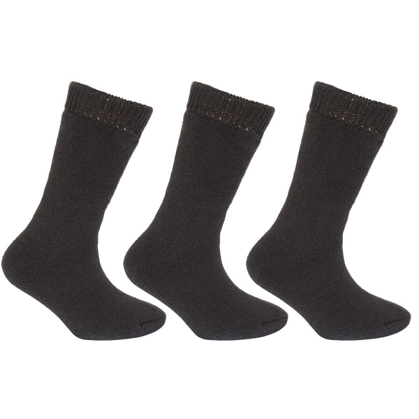Black - Front - FLOSO Childrens-Kids Unisex Premium Plain Winter Thermal Socks (Pack Of 3)