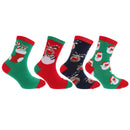 Navy-Green-Red - Front - FLOSO Childrens-Kids Christmas Character Novelty Socks (Pack Of 4)