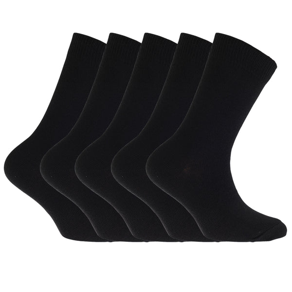 Black - Front - FLOSO Childrens-Kids Plain School Socks (Pack Of 5)