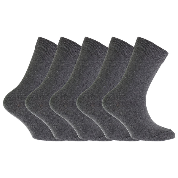 Grey - Front - FLOSO Childrens-Kids Plain School Socks (Pack Of 5)