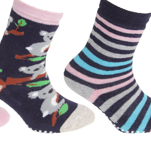 Navy-Beige-Pink - Back - FLOSO Childrens Girls Cotton Rich Gripper Socks (3 Pairs)