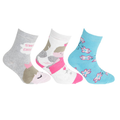 Cream-Blue-Pink - Front - FLOSO Childrens Girls Cotton Rich Gripper Socks (3 Pairs)