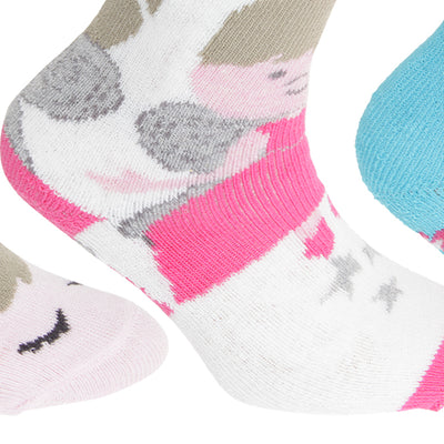 Cream-Blue-Pink - Back - FLOSO Childrens Girls Cotton Rich Gripper Socks (3 Pairs)