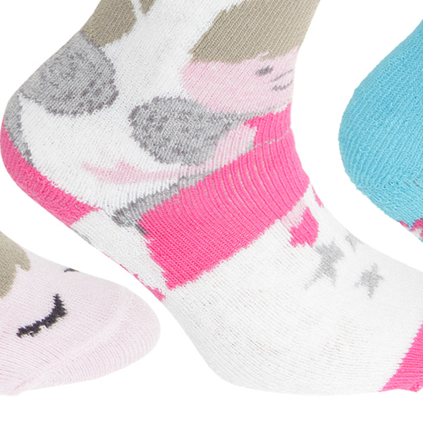 Cream-Blue-Pink - Back - FLOSO Childrens Girls Cotton Rich Gripper Socks (3 Pairs)