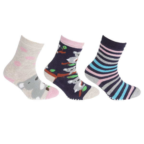 FLOSO Childrens Girls Cotton Rich Gripper Socks (3 Pairs)