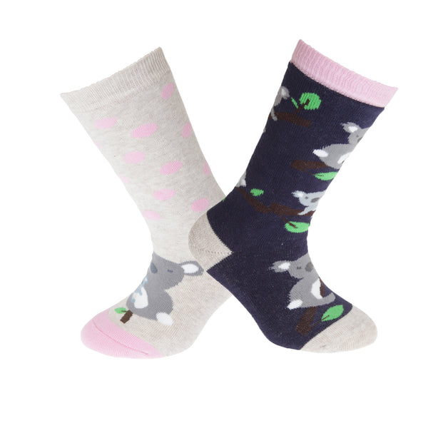 Navy-Beige - Back - FLOSO Childrens-Kids Cotton Rich Welly Socks (2 Pairs)