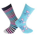 Blue-Pink - Back - FLOSO Childrens-Kids Cotton Rich Welly Socks (2 Pairs)