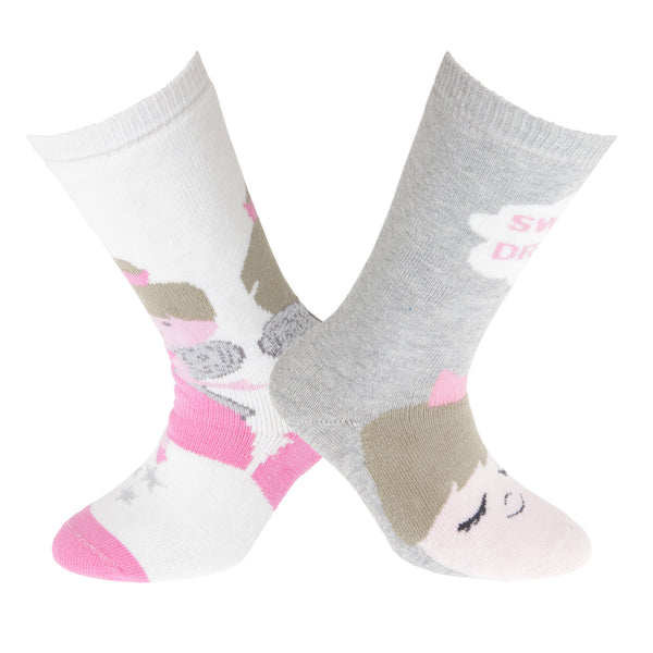 Cream-Pink - Back - FLOSO Childrens-Kids Cotton Rich Welly Socks (2 Pairs)
