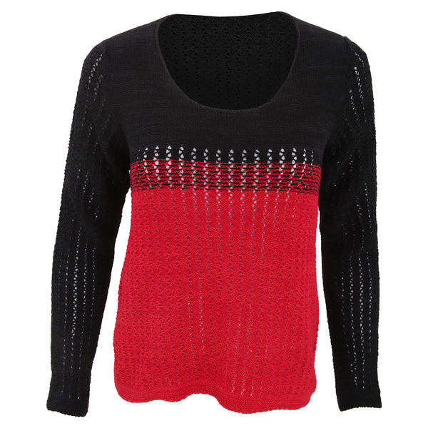 Black-Red - Front - FLOSO Womens-Ladies Deauville Two Tone Knitted Jumper (British Made)
