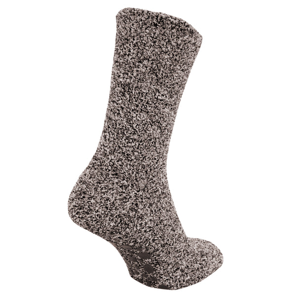 Brown - Front - FLOSO Mens Warm Slipper Socks With Rubber Non Slip Grip