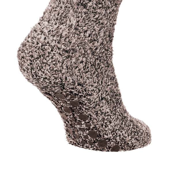 Brown - Back - FLOSO Mens Warm Slipper Socks With Rubber Non Slip Grip