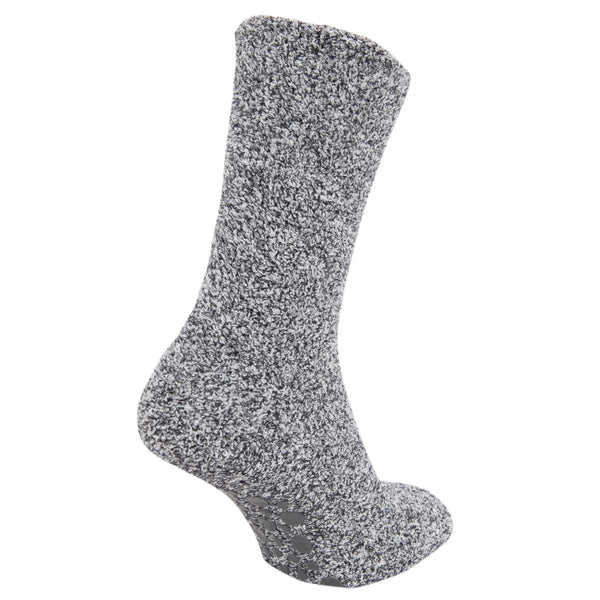 Grey - Front - FLOSO Mens Warm Slipper Socks With Rubber Non Slip Grip