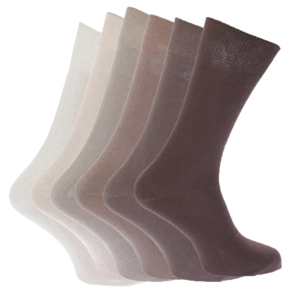 Shades of Brown - Back - FLOSO Mens Plain 100% Cotton Socks (Pack Of 6)