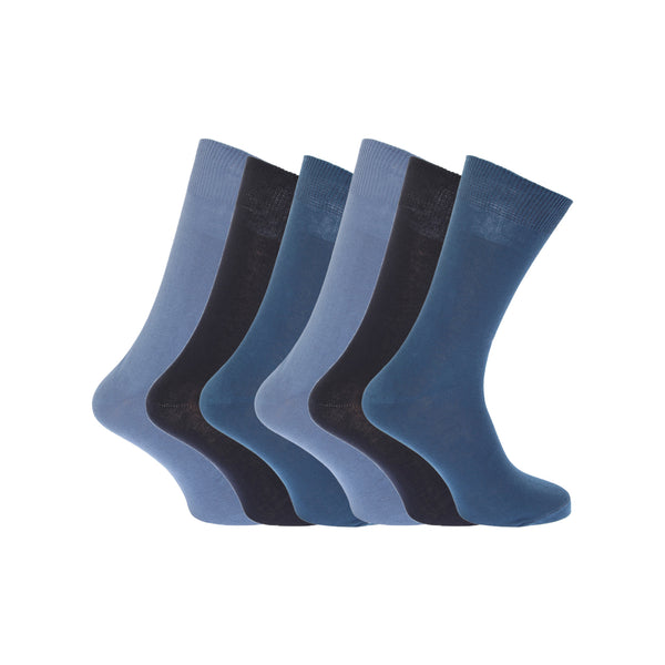 Shades of Blue - Back - FLOSO Mens Plain 100% Cotton Socks (Pack Of 6)