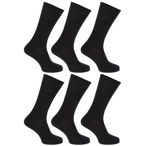 Black - Front - FLOSO Mens Plain 100% Cotton Socks (Pack Of 6)
