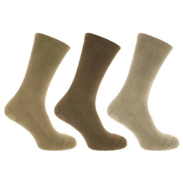 Shades of Brown - Front - FLOSO Mens Premium Quality Cotton Rich Cushion Sole Socks (Pack Of 3)