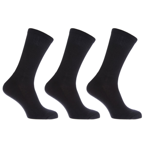 Black - Front - FLOSO Mens Premium Quality Cotton Rich Cushion Sole Socks (Pack Of 3)