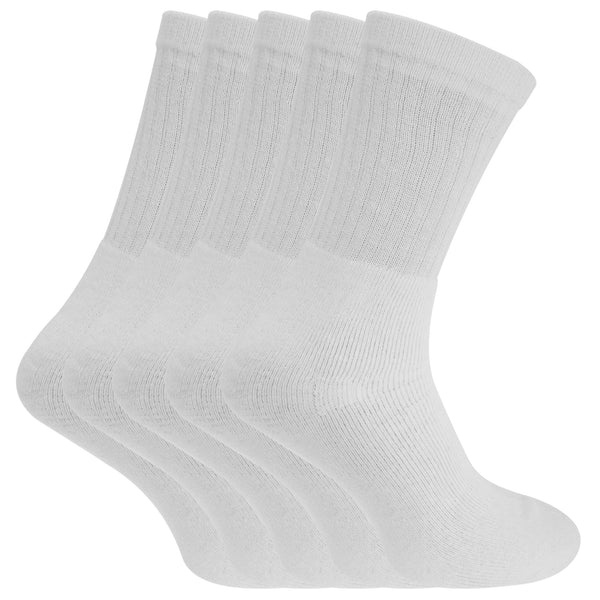 White - Front - FLOSO® Mens Plain Cotton Rich Sport Socks (Pack Of 5)