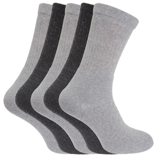 Grey-Charcoal - Front - FLOSO® Mens Plain Cotton Rich Sport Socks (Pack Of 5)