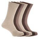 Dark Brown-Light Brown-Beige - Front - FLOSO Mens Ribbed 100% Cotton Socks (6 Pairs)