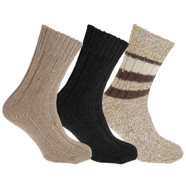 Assorted - Back - Floso Unisex Adults Wool Rich Socks (3 Pairs)