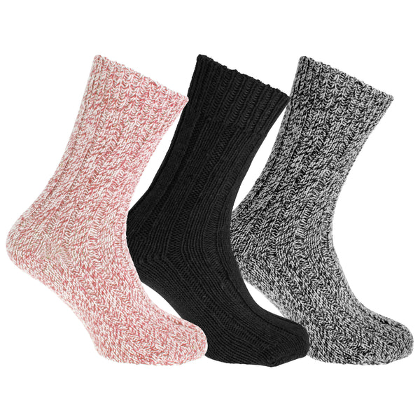 Assorted - Side - Floso Unisex Adults Wool Rich Socks (3 Pairs)