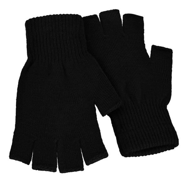 Black - Back - FLOSO Mens Fingerless Winter Gloves