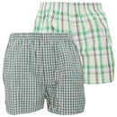 Green - Front - FLOSO Mens Cotton Woven Boxers (Pack Of 2)
