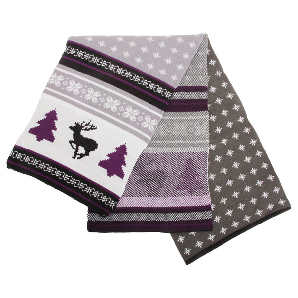 Grey-Purple - Front - FLOSO Mens Knitted Christmas Fairisle Pattern Winter Scarf