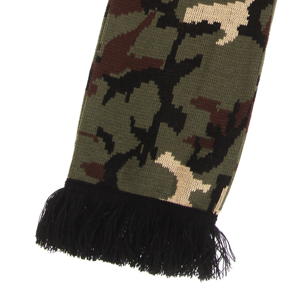 Dark Green - Back - FLOSO Unisex Camouflage Knitted Winter Scarf With Fringe