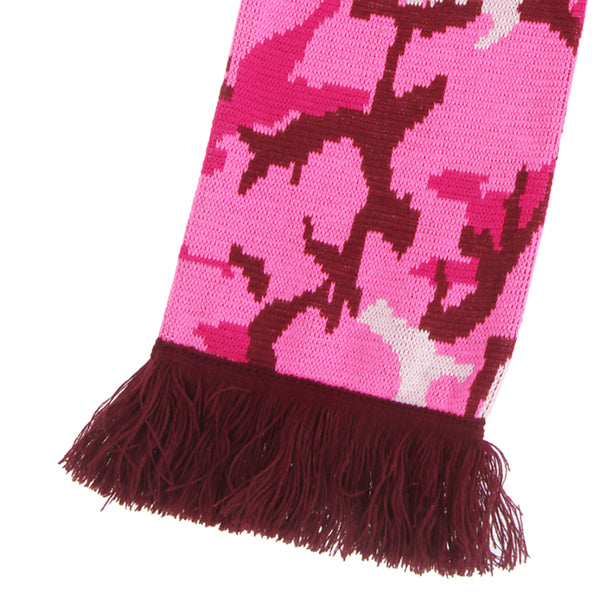 Pink - Back - FLOSO Unisex Camouflage Knitted Winter Scarf With Fringe