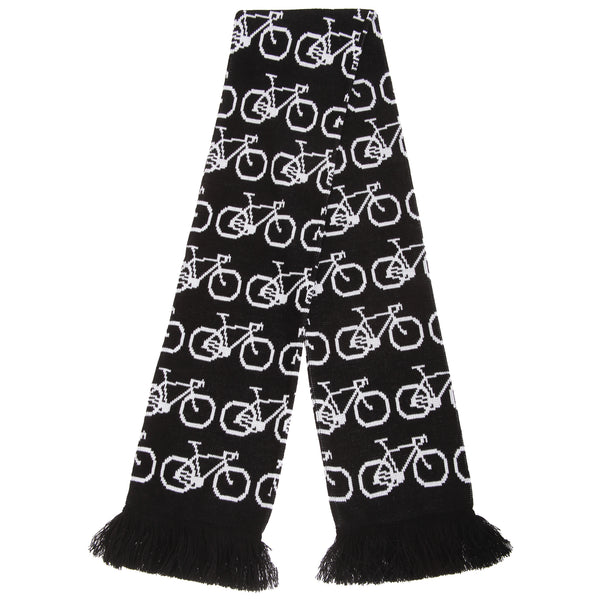 Black-White - Front - FLOSO Unisex Bicycle Pattern Knitted Winter Scarf With Fringe
