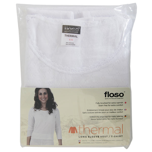 White - Back - FLOSO Ladies-Womens Thermal Underwear Long Sleeve T-Shirt-Top (Standard Range)